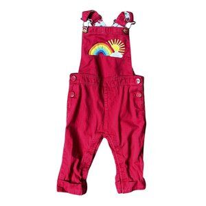Little Bird By Jools Red Rainbow Overalls 9-12 months